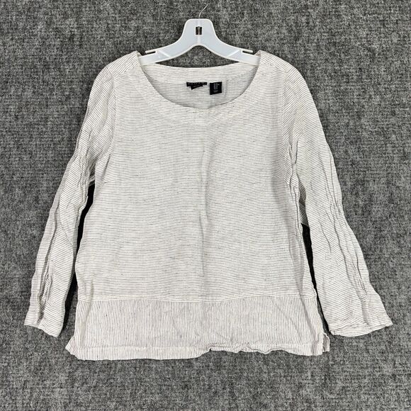 Tahari Tops - Tahari Shirt Womens Medium Black Striped Linen Top Business Casual Cottagecore